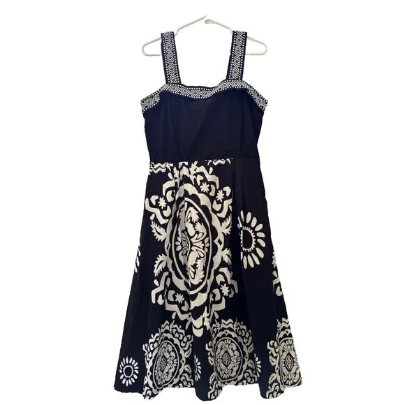 Women's Black & White Sun Dress | Resort Vacay Floral Medallion Print | … - Picture 2 of 16